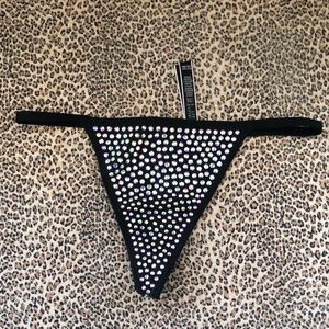 NWT Victoria’s Secret Black Rhinestone Very Sexy V-String, S